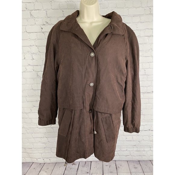 VTG Fitz-Wright Brown Button Up Button Off Liner Shoulder Padded Coat Jacket M - Picture 1 of 10